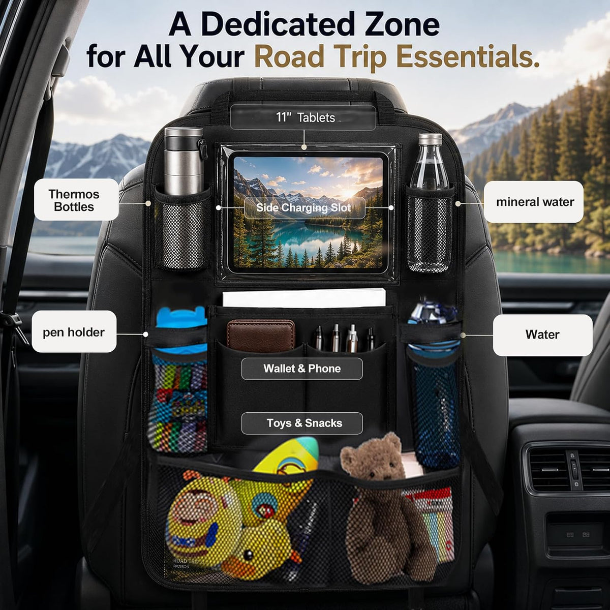 Backseat Car Organizer Universal Seat Back Storage Protector 1 Pack