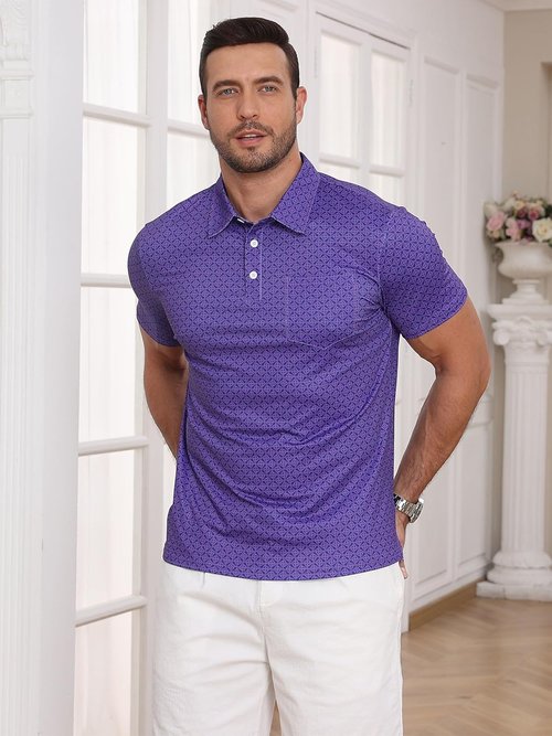 Lexiart Men's Golf Shirt - Slim Fit, Quick-Dry Performance Polo with Pocket | Stylish Print Patterns