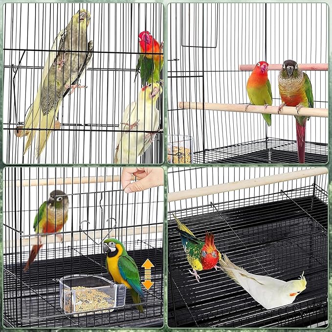 GarveeHome Portable Bird Cage Carrier, Small Bird Cage with Perches, Food Bowls and Tray, Bird Carrier for Parakeets, Canaries, Lovebirds, Small Quaker, Cockatiels, Budgie, Green Cheek