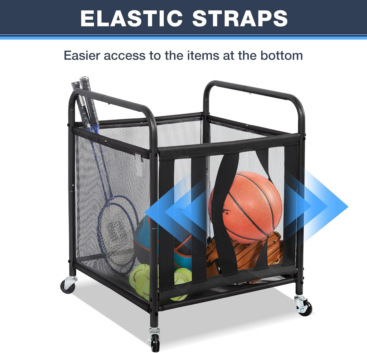 STO STO Rolling Sports Ball Storage Cart - Lockable Basketball Cage & Organizer | Steel Rack for Indoor/Outdoor Use, Black