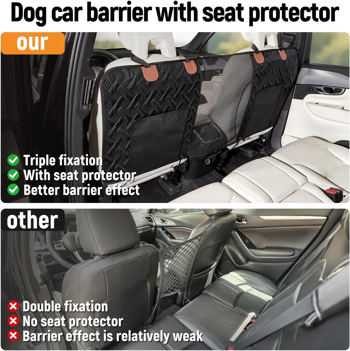 Dog Car Barrier,Dog Net for Car Divider,Pet Barrier with Mesh Organizer,Universal for Car,SUV,Truck