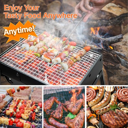 Kizmyee BBQ Barbecue Grill, Portable Folding Charcoal Barbecue Desk Tabletop Outdoor Stainless Steel Smoker BBQ for Picnic Garden Terrace Camping Travel