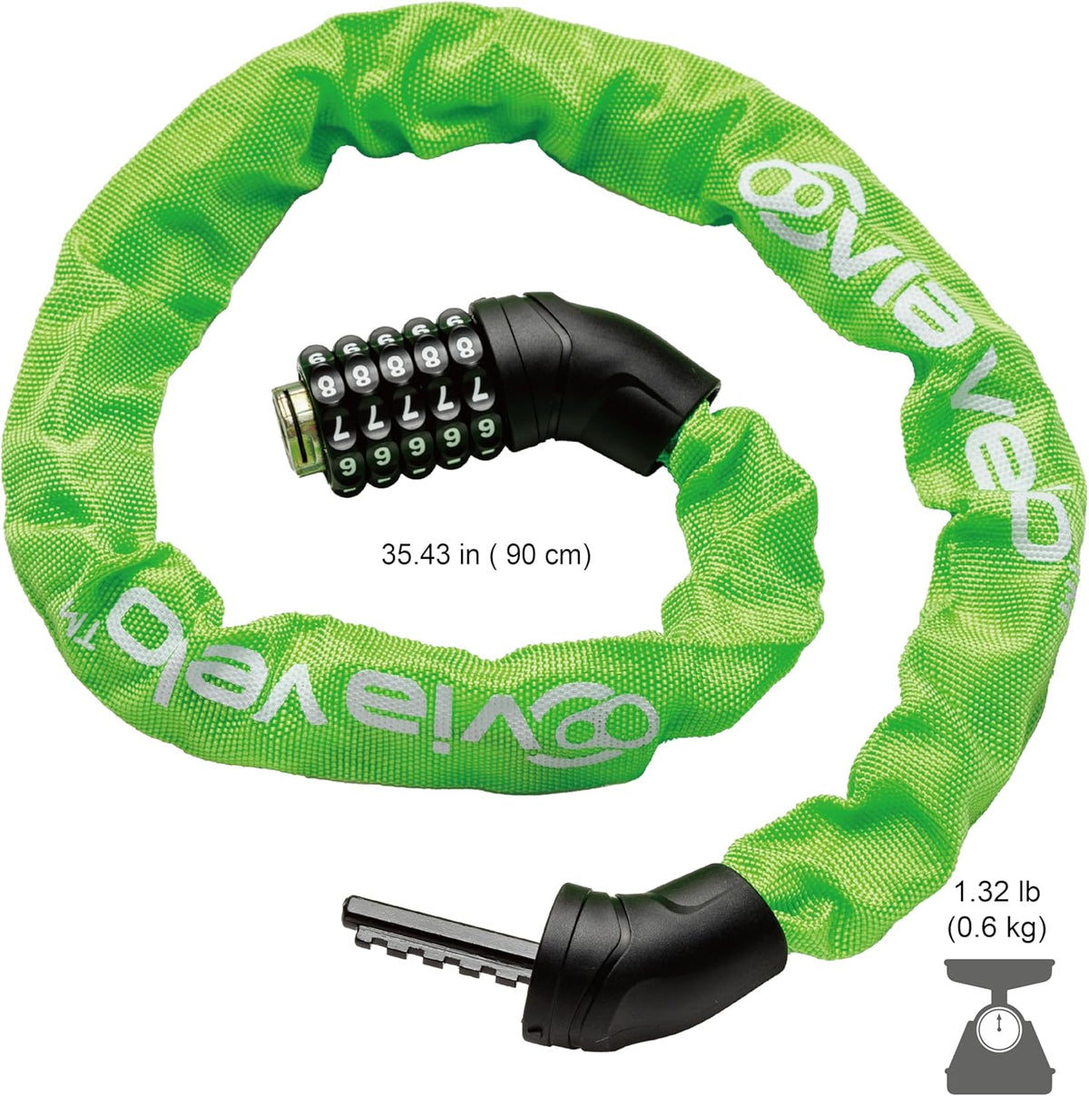 Via Velo Bike Chain Lock - Heavy Duty 5-Digit Resettable Combination Security Lock | 2.95 Ft Length for Bicycles, Scooters, and More