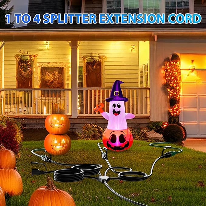 K KASONIC - 46FT Christmas Lights Outdoor Extension Cord with Mutil Outlets, ETL Listed Heavy Duty Electrical Cord with Protective Covers, Weatherproof Extension Cord for Outside, 16AWG/1625W, Black