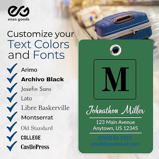 Personalized Luggage Tag | 2 Pack | Custom Luggage Tags for Suitcases | Kids Backpack Tag | 10 Color Options & Choose Font, Font Color