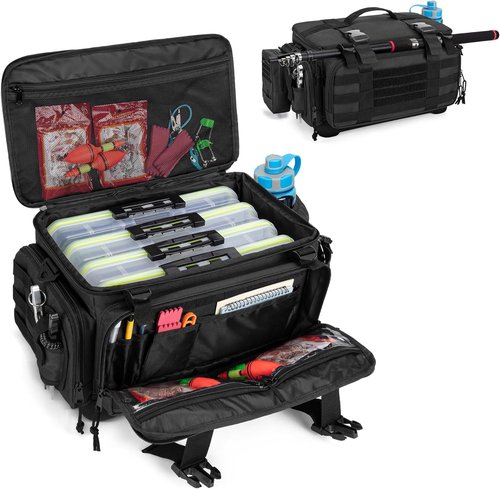 DSLEAF Waterproof Fishing Tackle Box Bag - Soft Storage with Rod Holder & Non-Slip Base for All Waters