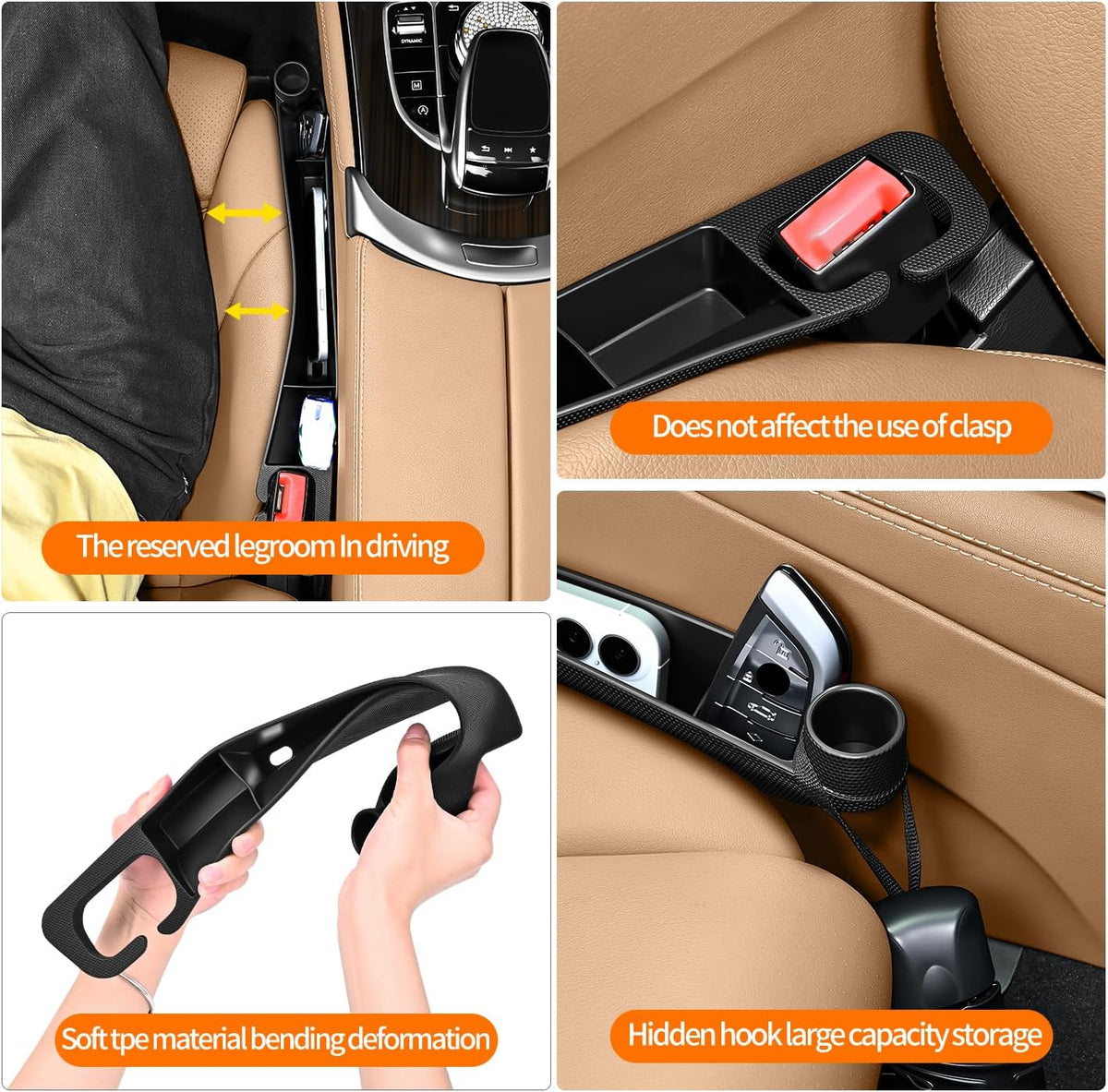 2PCS Car Seat Gap Filler, Universal Fit Automotive Seat Organizer ，Black