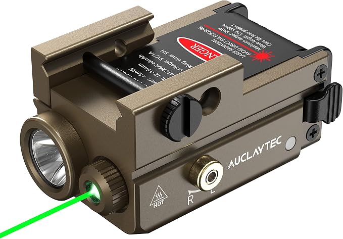 AUCLAYTEC Pistol Flashlight Green Laser Combo 420 Lumens Pistol Light Recharge