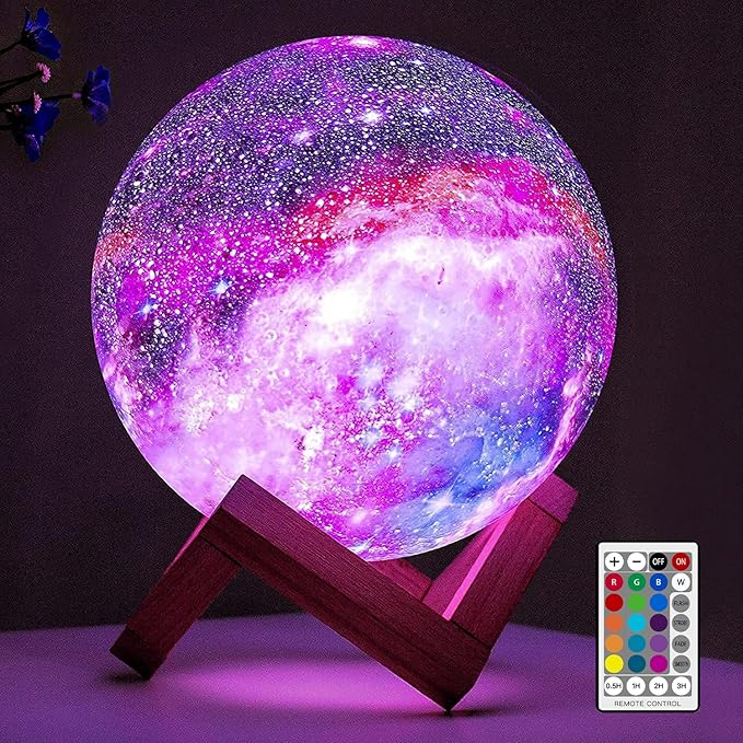 BRIGHTWORLD Moon Lamp Galaxy Lamp 5.9 inch 16 Colors LED 3D Moon Light, Remote & Touch Control Moon Night Light Gifts for Girls Boys Kids Women Birthday（Wooden Base）