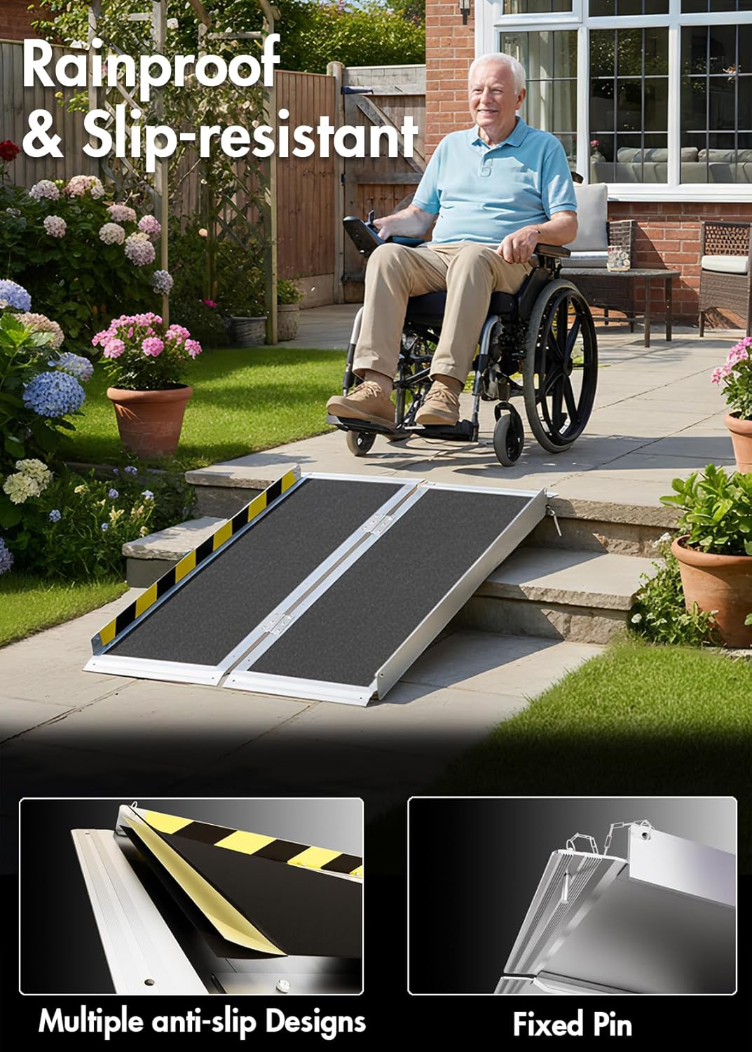 Portable Wheelchair Ramp - 3FT Non-Slip Folding Aluminum Ramp for Home | Supports Up to 800lbs