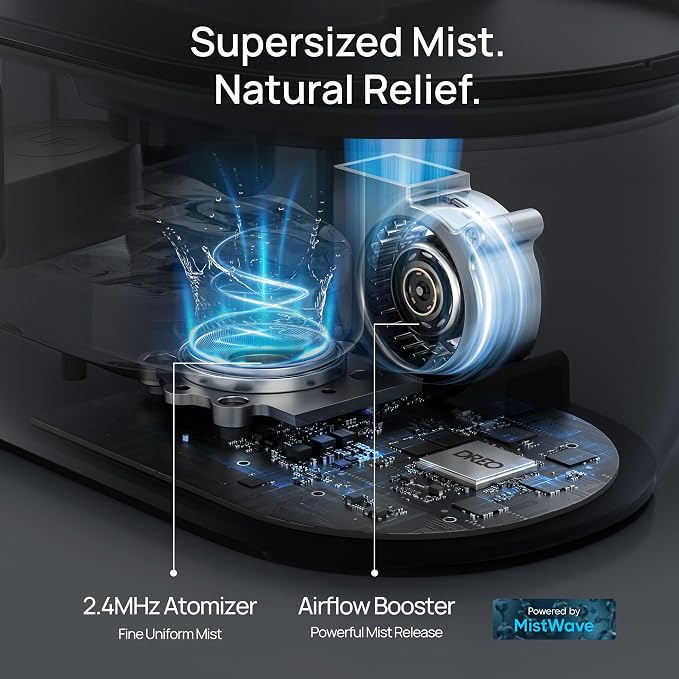 Dreo Humidifiers for Bedroom, 4L Top Fill for Large Room, 36H Runtime, 28 dB Quiet Supersized Cool Mist Air Humidifier for Baby Nursery, Plants, Indoor, Night Light, Easy to Clean & Fill, Black