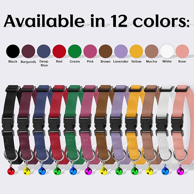 Breakaway Cat Collar with Bell - Leather Adjustable Kitten Collars with Safety Quick Release Buckle - Soft Small Pet Collars for Girl & Boy Cats