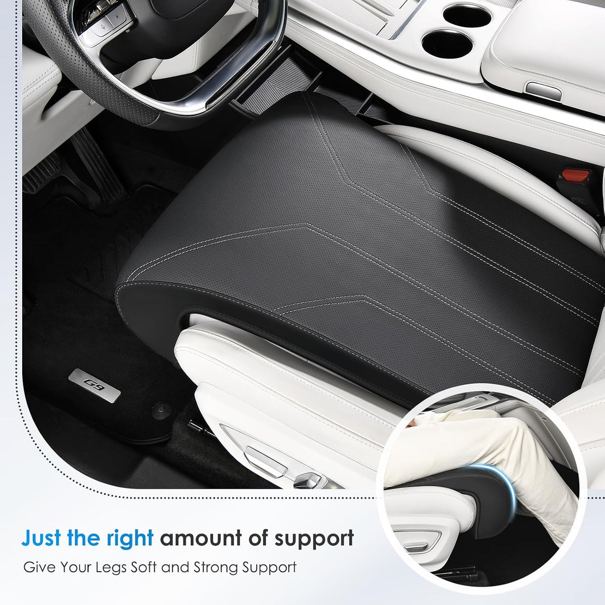 FLORICH Car Seat Extender Leg Support Cushion for Driver Seats Office Chair, Leather Widened seat Cushion for Long Drivers Universal Car Seat Cushion Legs Rest Pads-Black