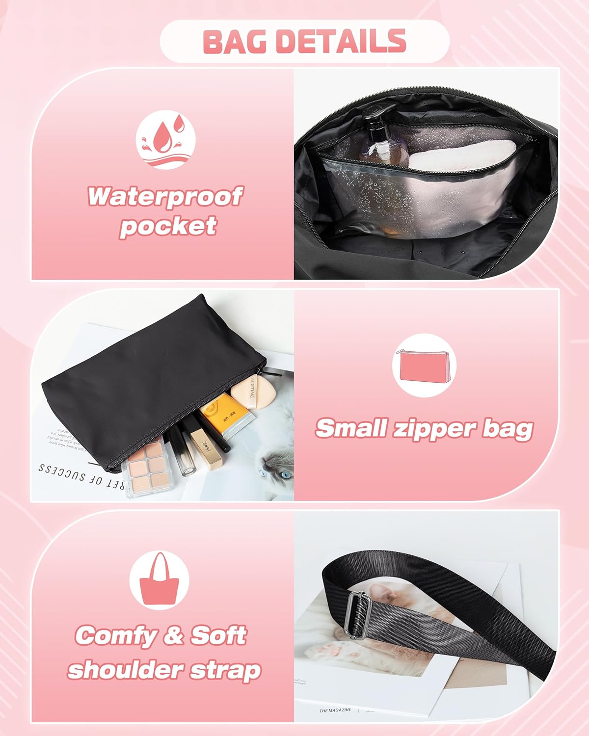 Smasrob Small Gym Bag - Yoga Mat Holder, Wet Pocket & Pouch | Black Duffle for Women with Crossbody Strap