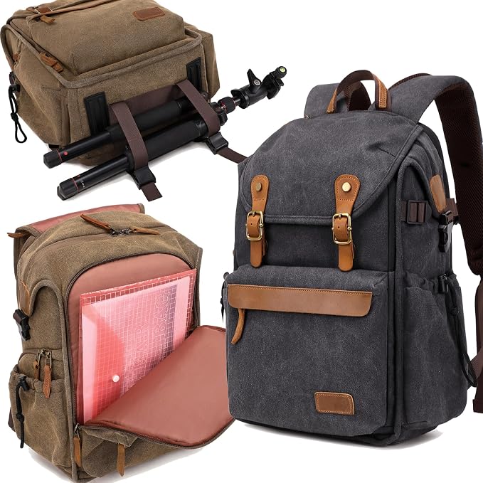 Vintage Canvas Camera Backpack for DSLR/Mirrorless & Drone, Waterproof
