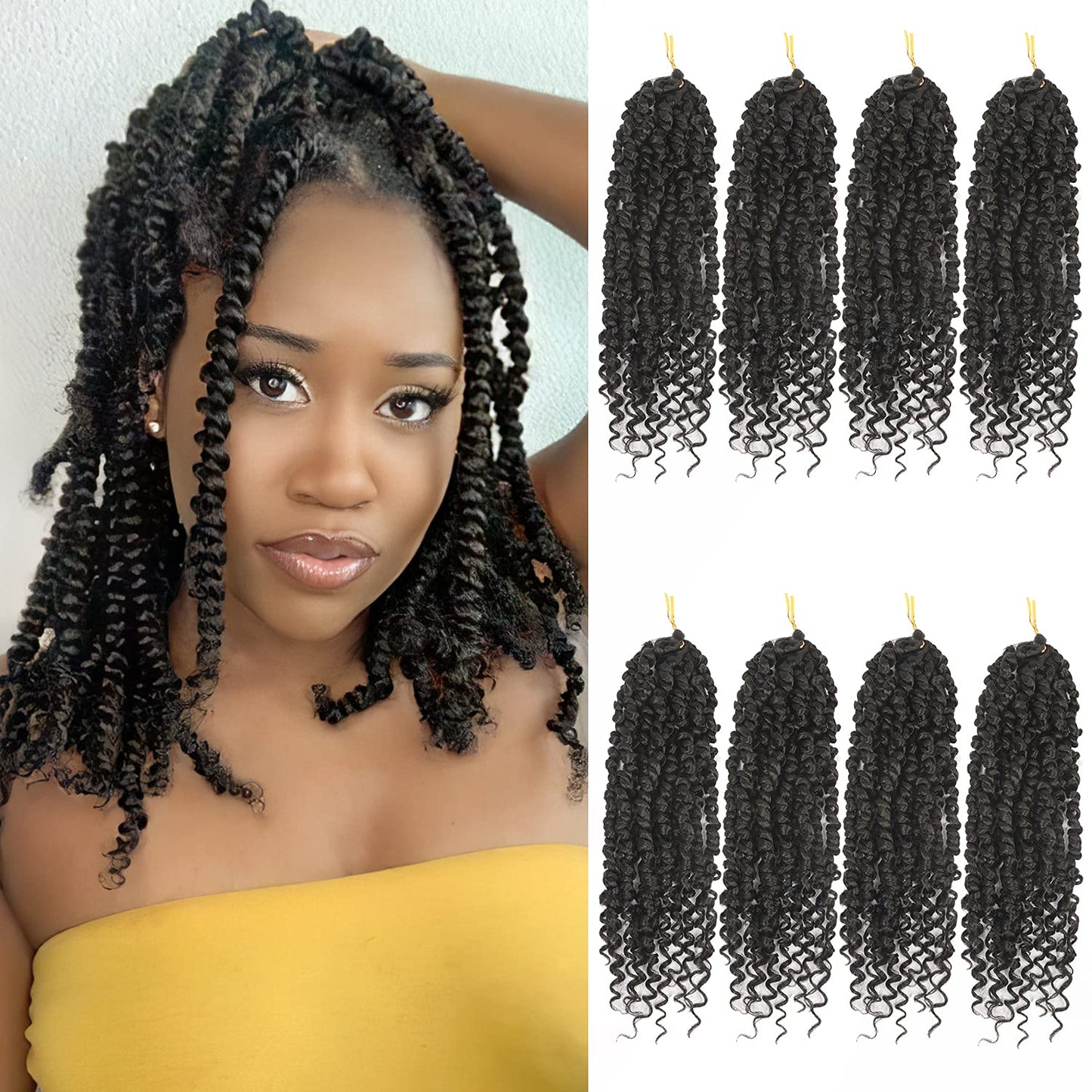 Bileaf Pre-Twisted Passion Twist Crochet Hair For Women Girls Crochet 12 Inch Ombre Boho Passion Twist Hair, Short Passion Twist