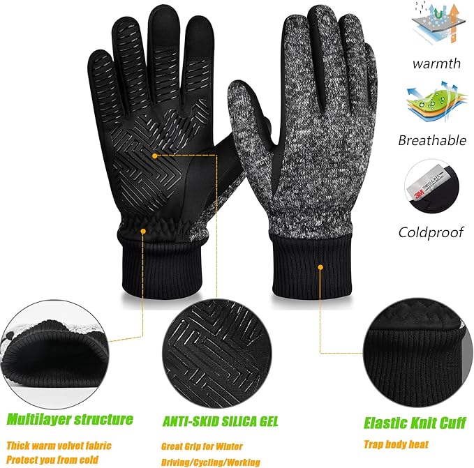 MOREOK Winter Gloves for Men/Women -10°F 3M Thinsulate Warm Touch Screen Snow Ski Bicycle Bike Gloves for Driving/Cycling/Running/Hiking