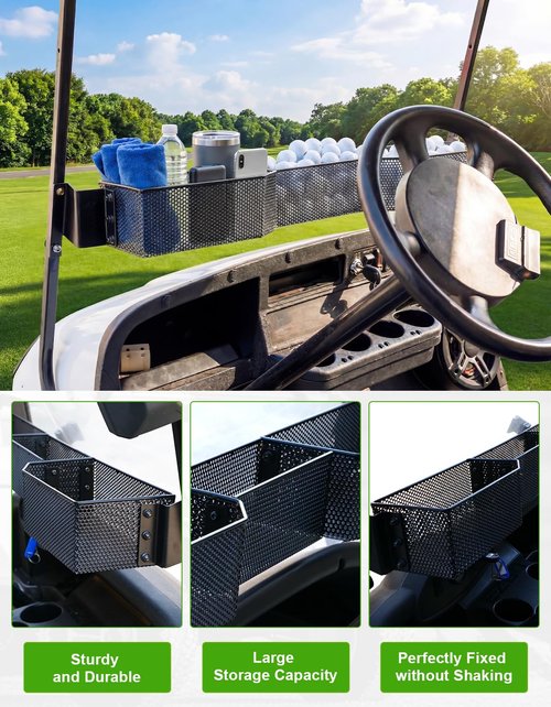 CYOOYC Golf Cart Front Inner Basket for EZGO TXT RVX VALOR Yamaha G29 Drive2 G16-G22 Club Car DS Tempo Modular Mesh Storage Tray Organizer for Extended Space (EZGO TXT 1994-2013)