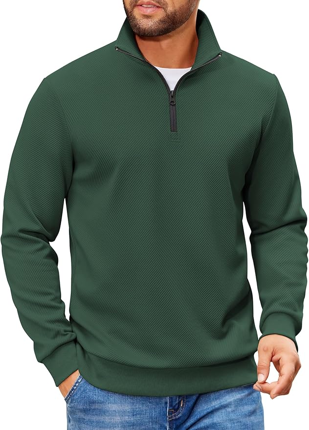 COOFANDY Mens Quarter Zip Pullover Sweatshirts Lightweight Long Sleeve Mock Neck Sweater Polo
