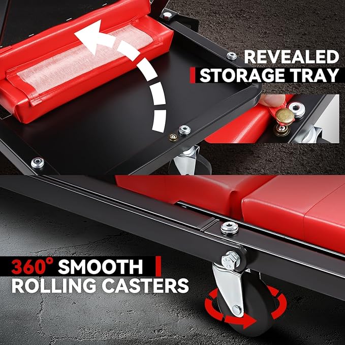 Auto Dynasty 48" Z-Creeper Seat, 2-in-1 Foldable Garage Rolling Creeper Shop Seat, 330 LBS Capacity Automotive Mechanic Under Car Repair Tool, Black