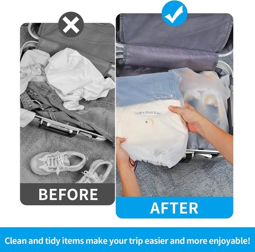 COIDEA Waterproof Travel Drawstring Shoe Bags - 5 Clear Packing Essentials for Men & Women, 15.7 x 11.8 Inches