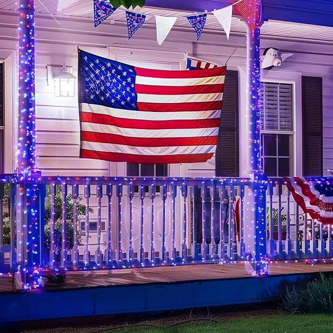 JMEXSUSS 4 Pack 50LED 4th of July Decorations Red White and Blue Lights, 16ft 4th of July Fairy Lights Battery Operated, Patriotic Fairy Lights Indoor for Independence Day Memorial Day Decor