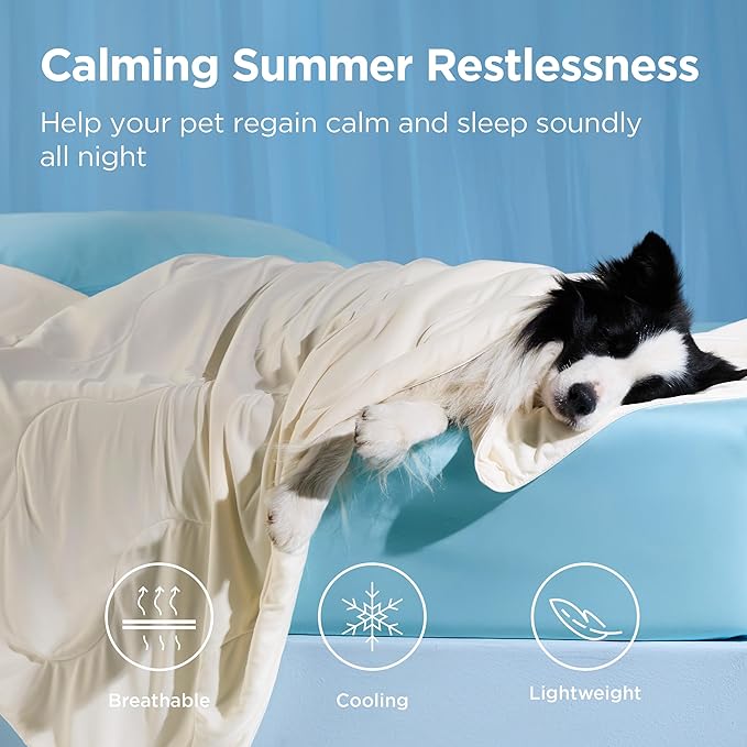 Bedsure Cooling Blanket for Large Dogs with Breathable Air-Core Fill Q-MAX>0.4 - Dog Cooling Mat Soft, Lightweight Pet Cat Throw Cold Blanket Washable for Summer, Beige, 40x50