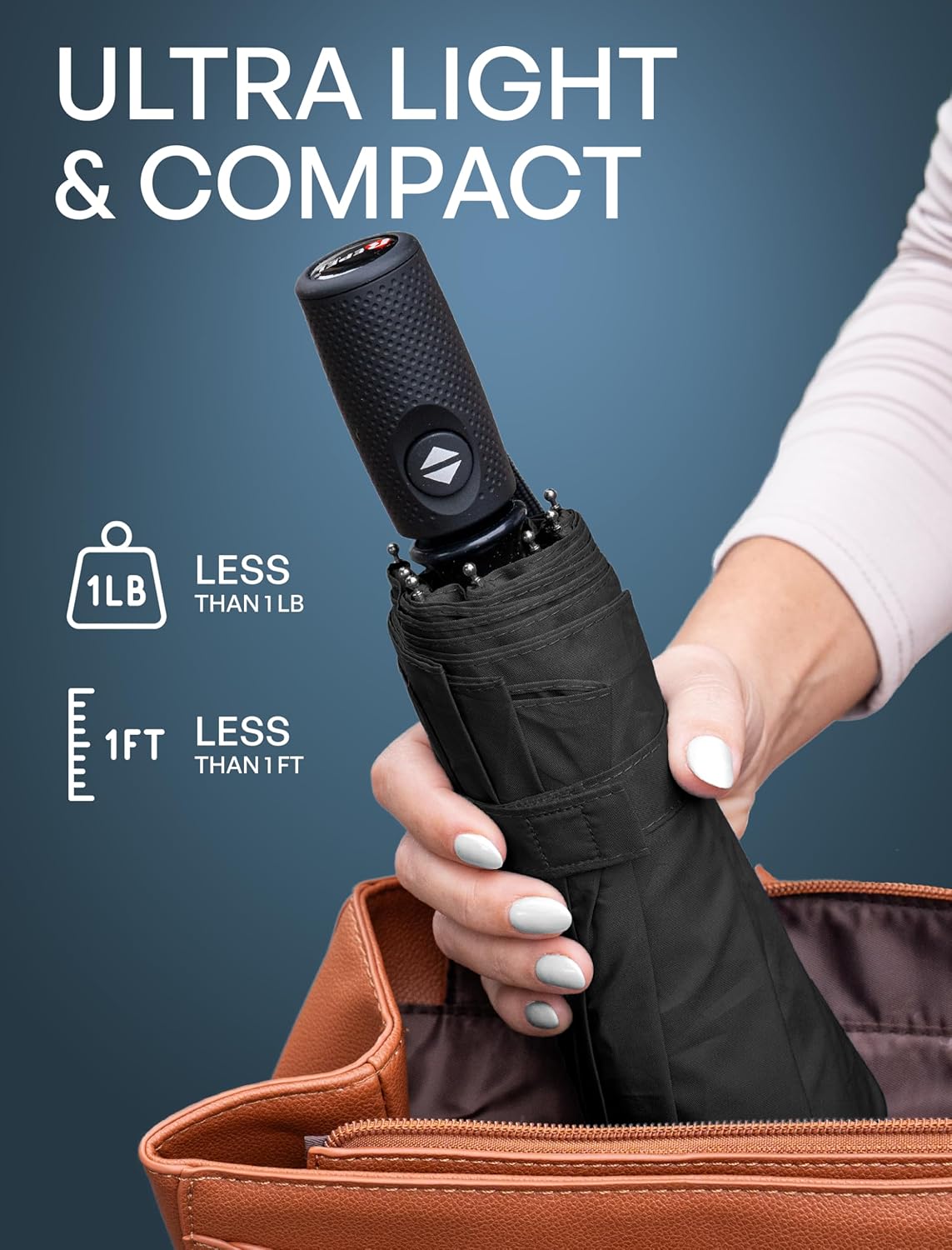 REPEL Windproof Travel Umbrella - Compact Design Withstands Winds Up to 85MPH | Durable Auto Folding Umbrella for Rain & Sun