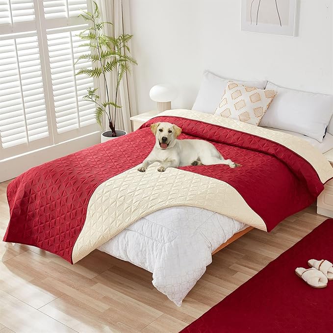 GIBZ Water Resistant Dog Bed Blanket Cover Large Anti Slip Pet Furniture Protector Washable Cat Quilted Mat for Couch, Red, 75x180cm