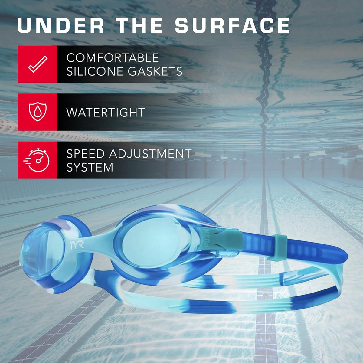 TYR Swimple Swim Goggles - Colorful Tie-Dye Design for Kids | Comfortable & Secure Fit