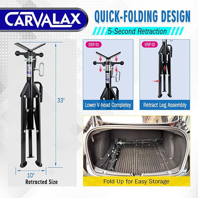CARVALAX V-Head Pipe Jack Stands, 28"-52" Adjustable Pipe Stand Fits 1/2" - 12" Pipe Capacity w/ 2500LB Load Capacity, Steel Pipe Stand for Welding w/Portable Folding Legs