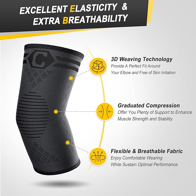 CAMBIVO 2 Pack Elbow Brace for Tendonitis, Tennis Elbow Compression Support Sleeve for Golfers Elbow Pain Relief, Arthritis, Bursitis, Workout, Weightlifting