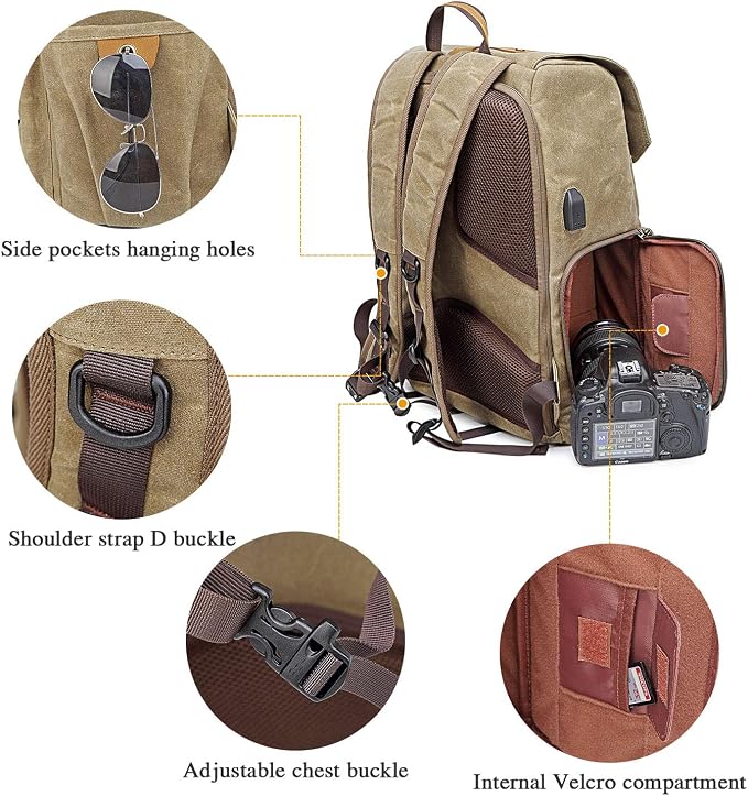 UBAYMAX Camera Backpack, DSLR SLR Waterproof Canvas Camera Bags Rucksack 15.6