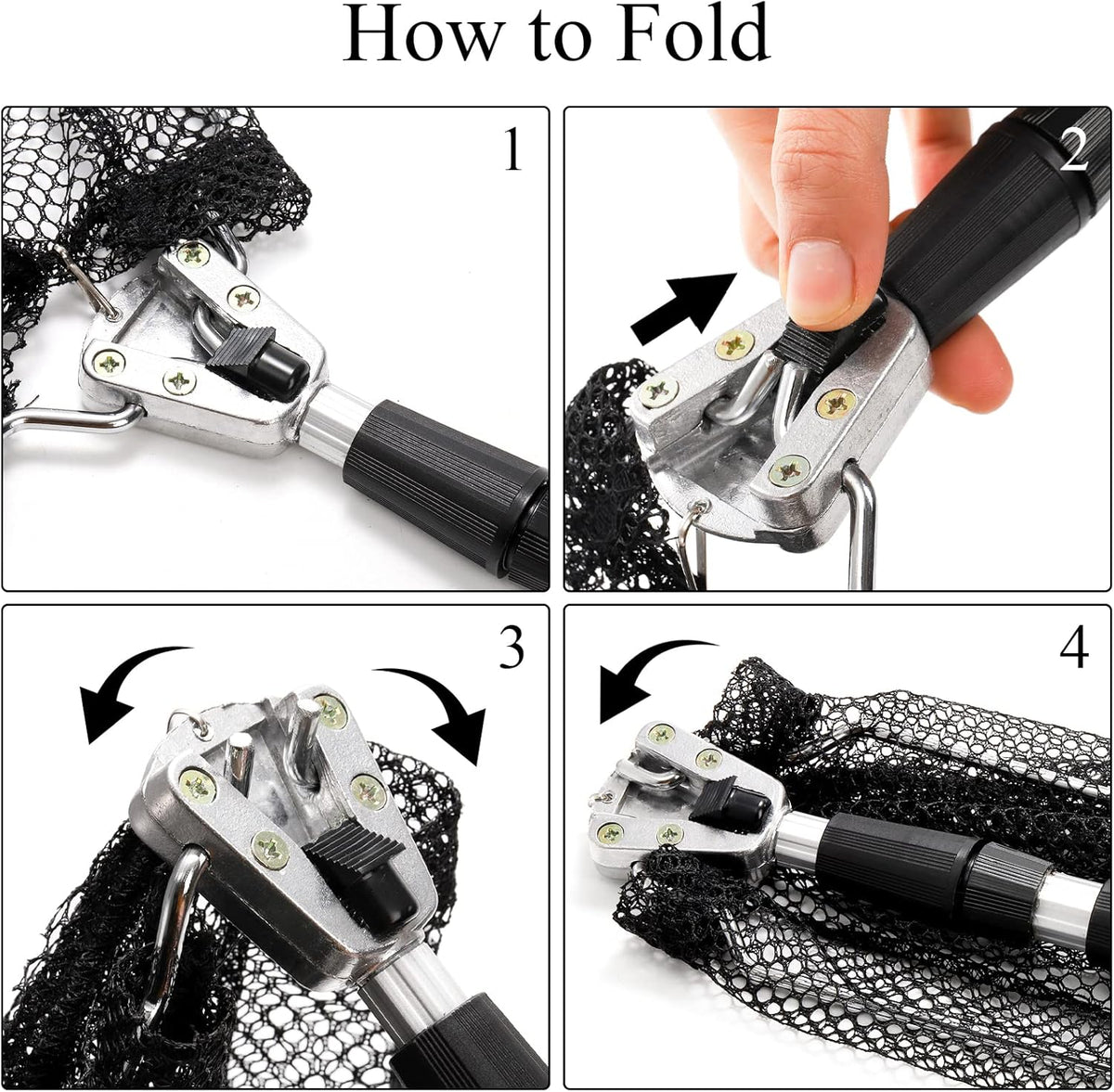 ZENFUN Fishing Net - Telescopic Pole Handle, Collapsible Nylon Mesh for Freshwater & Saltwater | Extends to 51" (Black, White)