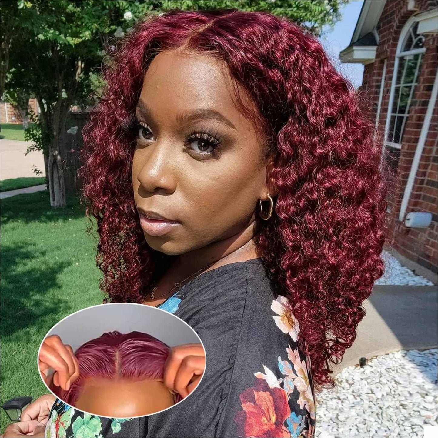 Omswet Dark Burgundy Bob Wig Human Hair Curly Closure Wig Human Hair 5X5 Hd Lace Wigs For Black Women Glueless Wigs Pre Plucked