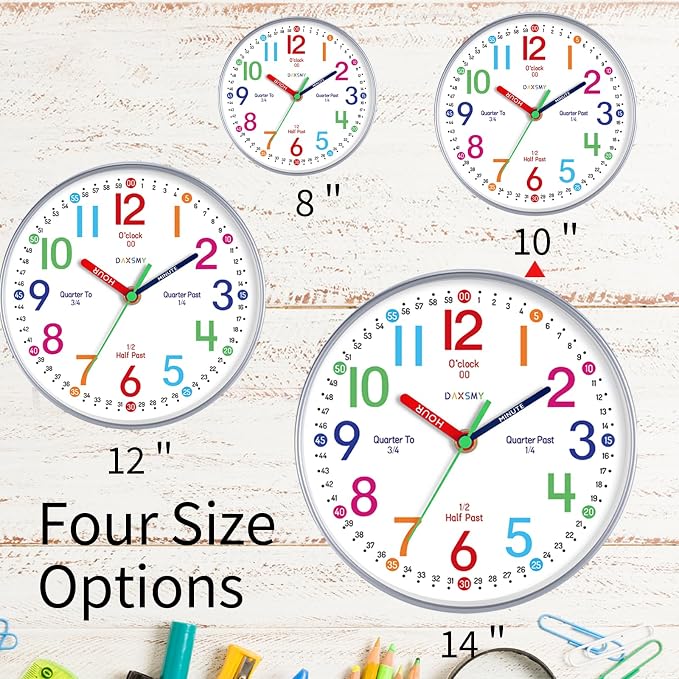 Roymnie Wall Clock for Kids Learning Easily Kids Teaching Clock Silent Non