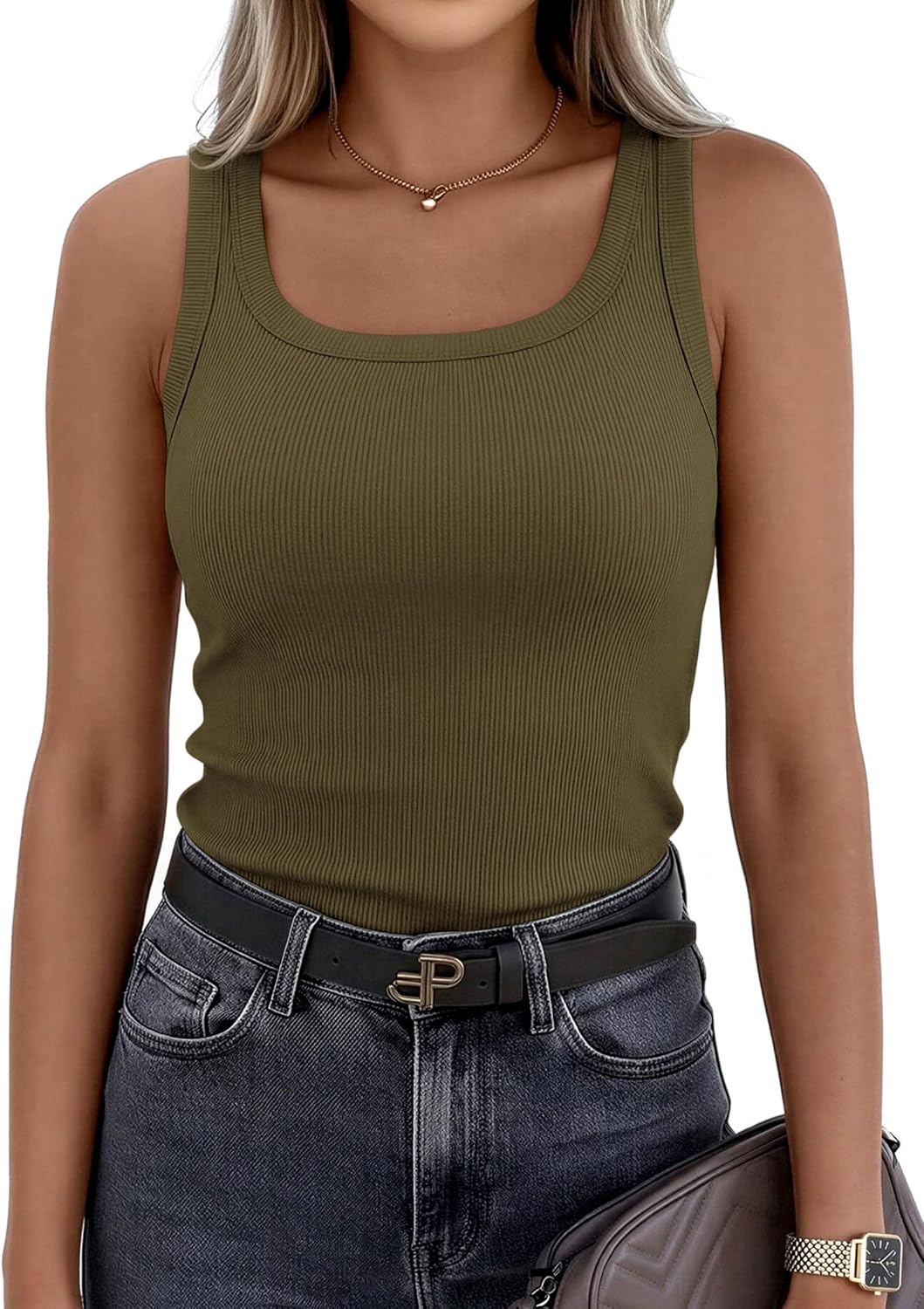 PRETTYGARDEN Women's Tank Tops - Sleeveless Scoop Neck Ribbed Cami for Casual Spring Style