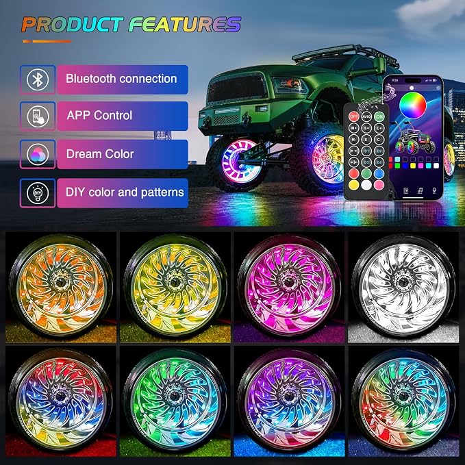 Nilight 4PCS 17.5inch Double Row Wheel Ring Lights Dream Color