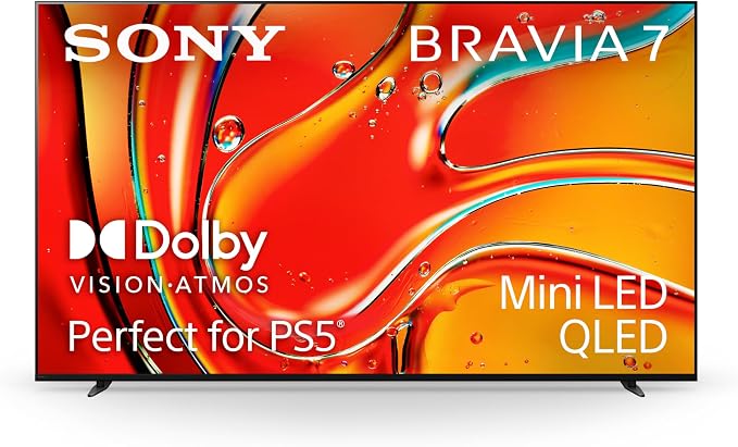 Sony 75 Inch BRAVIA 7 Mini LED QLED 4K HDR Smart Google TV (K-75XR70) | XR Processor with AI Technology, Dolby Vision/Atmos, PS5 Features, XR Backlight Master Drive, 4K movie credits included