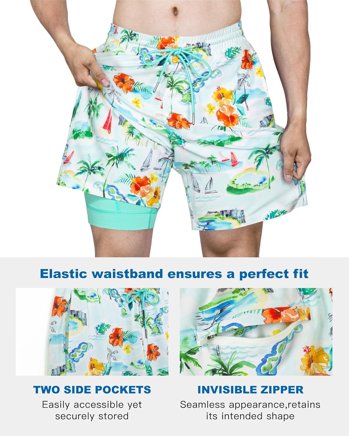 SURF CUZ Men's Swim Trunks - Quick-Dry Compression Liner Shorts | 7-Inch Stretch Swim Suits