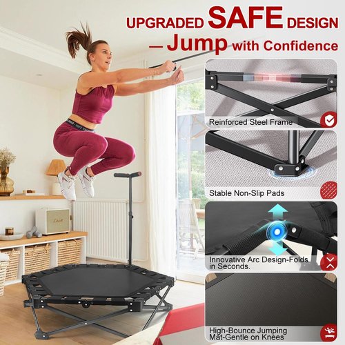 Foldable Mini Trampoline - 42" Rebounder for Adults & Kids | One-Step Fold & Open, 450lbs Capacity