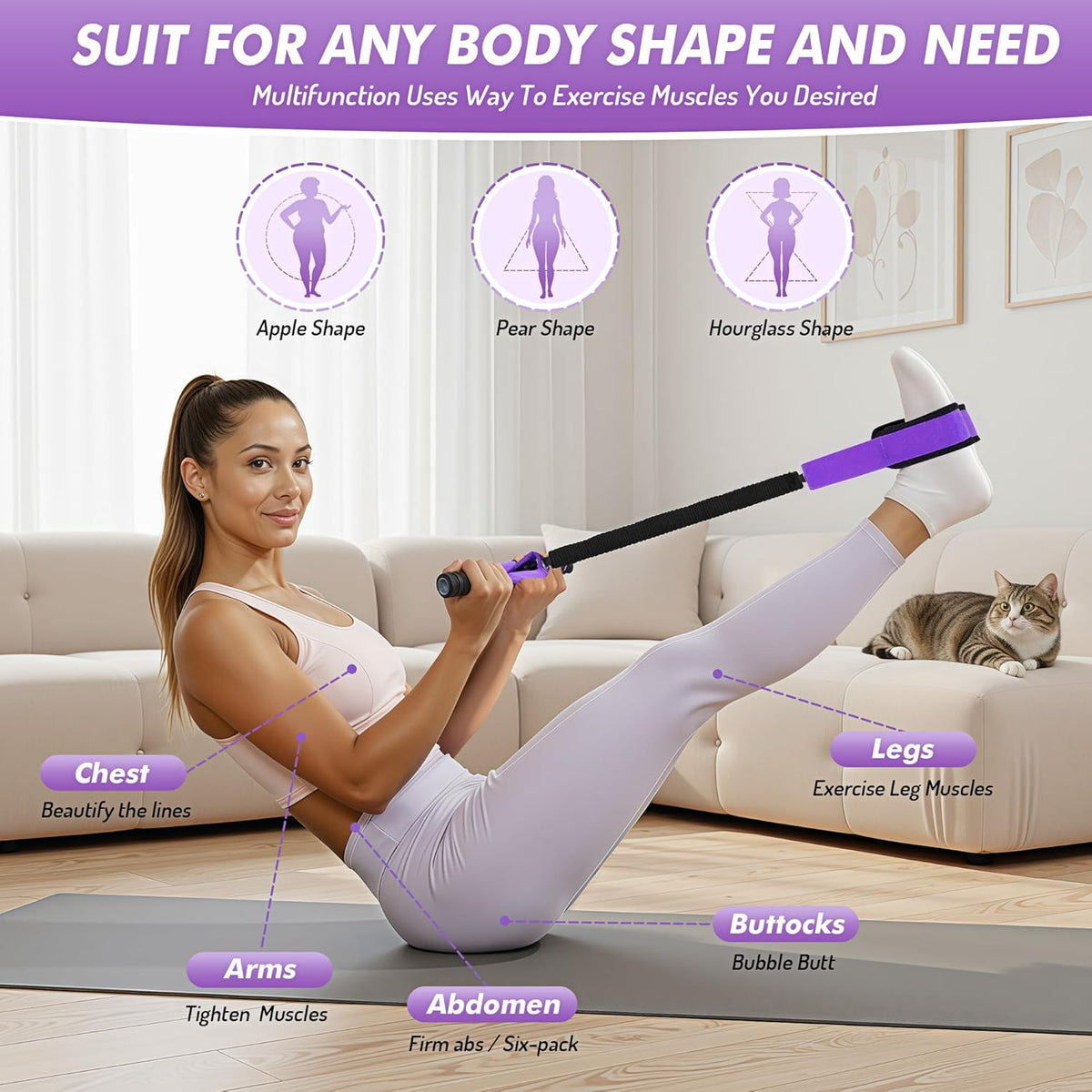 Pedal Resistance Band with Handle - Upgraded 55LBS Exercise Bands for Core, Abs, Legs & Arms