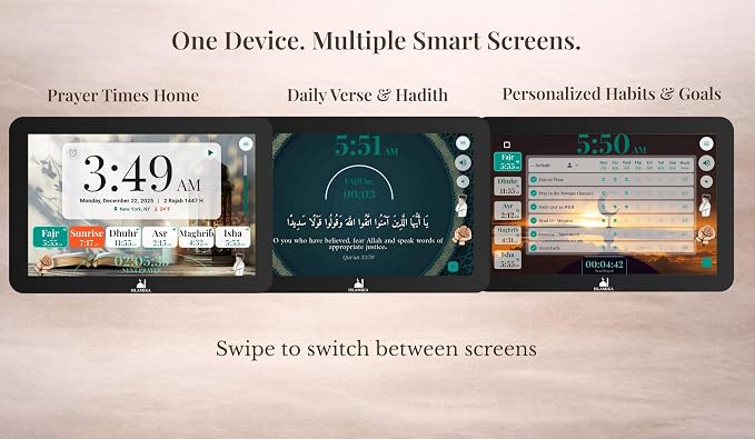 Islamika Smart Islamic Display 10” – WiFi Azan Clock, Global Prayer Times