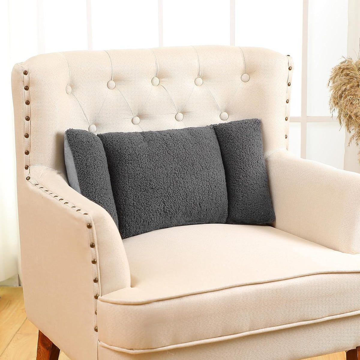 Queekay Fleece Lumbar Support Pillow 3 Section Back Pillow Office Chair for Back Support Comfortable Lumbar Cushion for Car Seat Pain Relief Sofa Rest(Dark Gray)