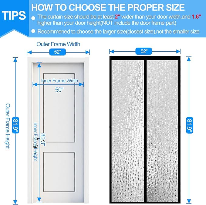 RELIANCER Magnetic Thermal Insulated Door Curtain,Waterproof EVA Door Cover,Fit Doors Size Up to 50"x80",Temperature Protection Insulated Doorway Curtain Partition,Patio Self-Closing Doors Net Screen
