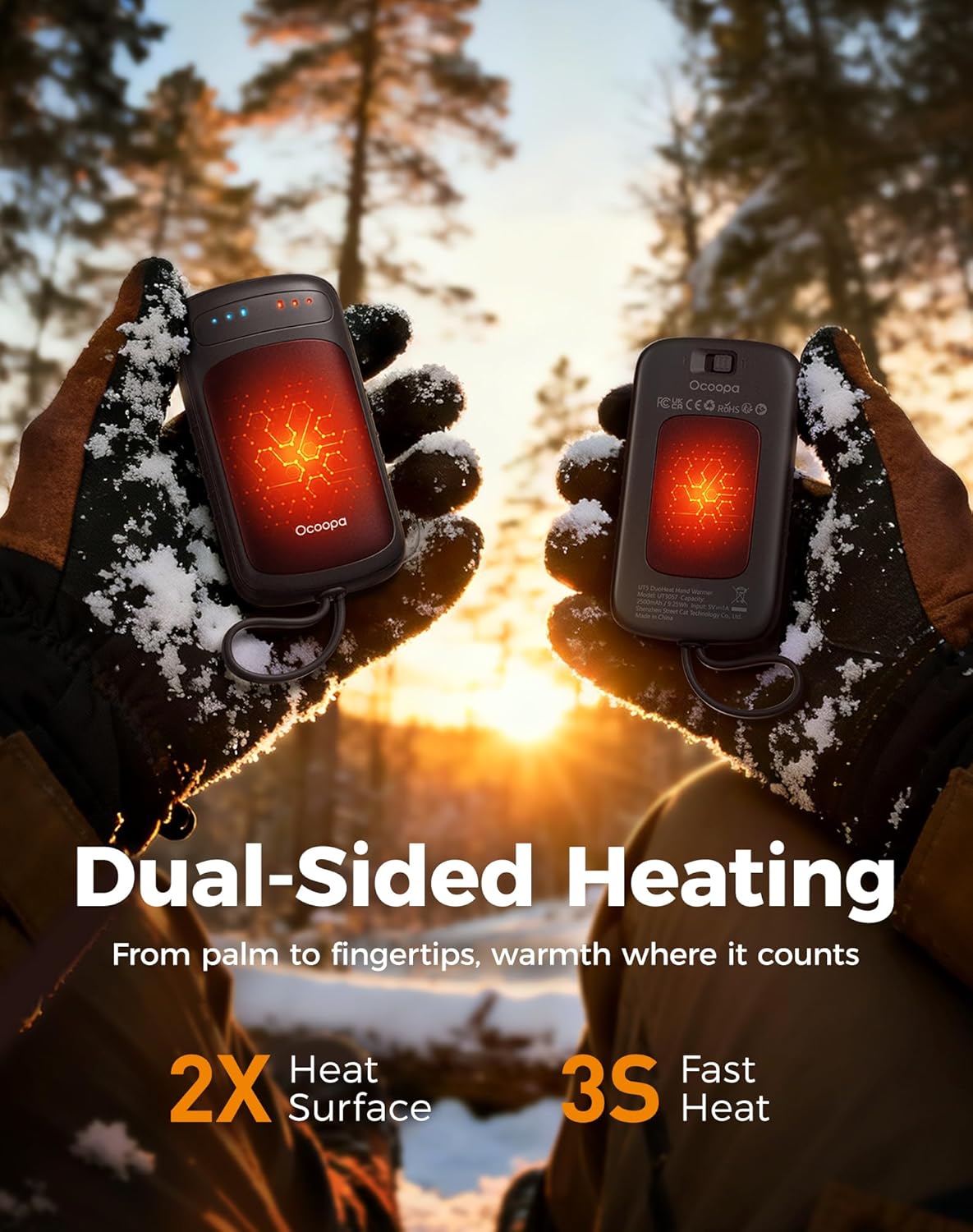 OCOOPA Rechargeable Dual-Sided Hand Warmers - Perfect Stocking Stuffers for All Ages | Essential Heated Gloves