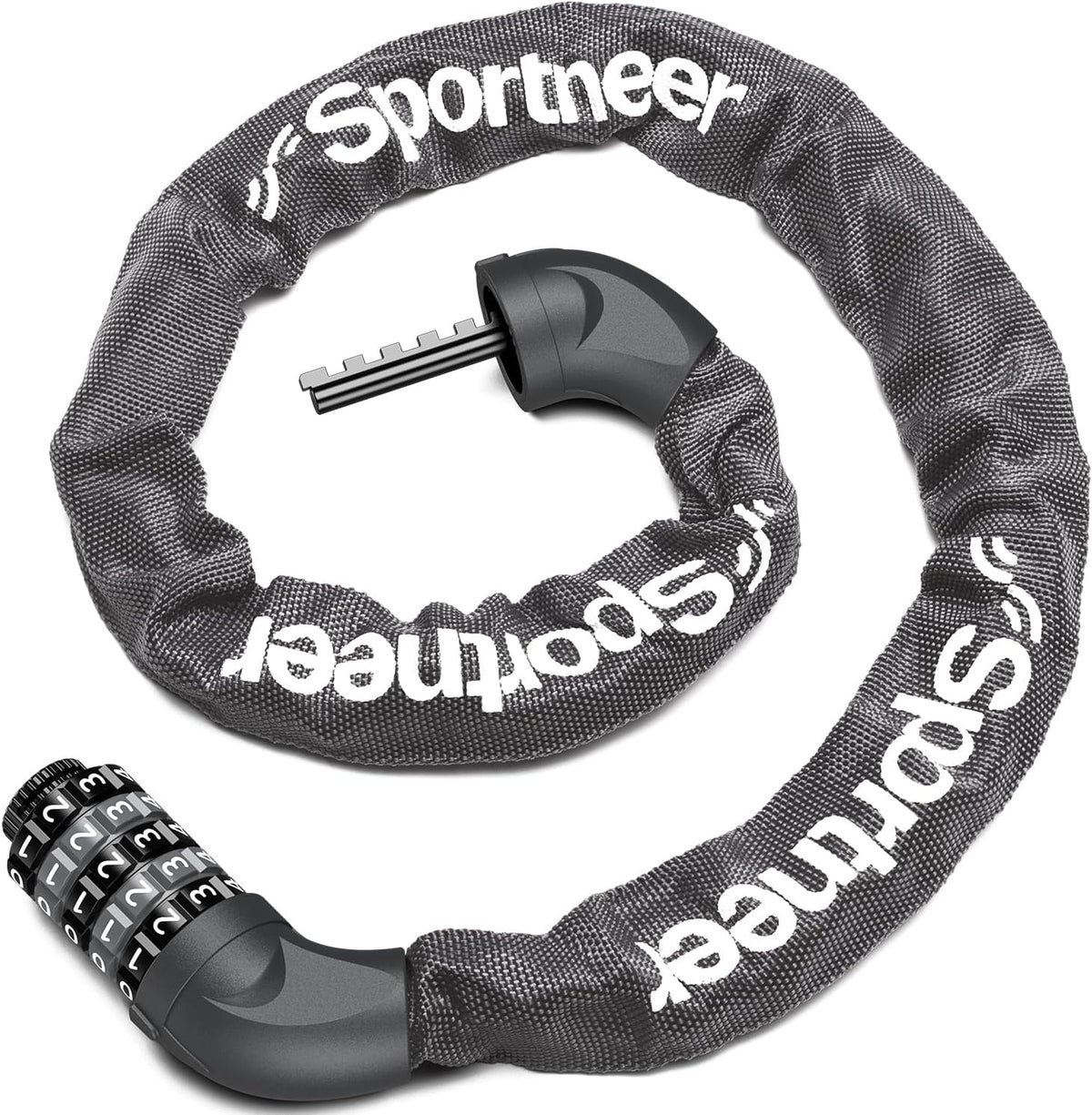 Sportneer Bike Lock - High Security 5-Digit Combination Chain Lock | 3.2/3.6/4ft Heavy Duty Keyless Design for Bikes, Motorcycles, Scooters, and Gates - 4/6mm Thick, Easy to Use