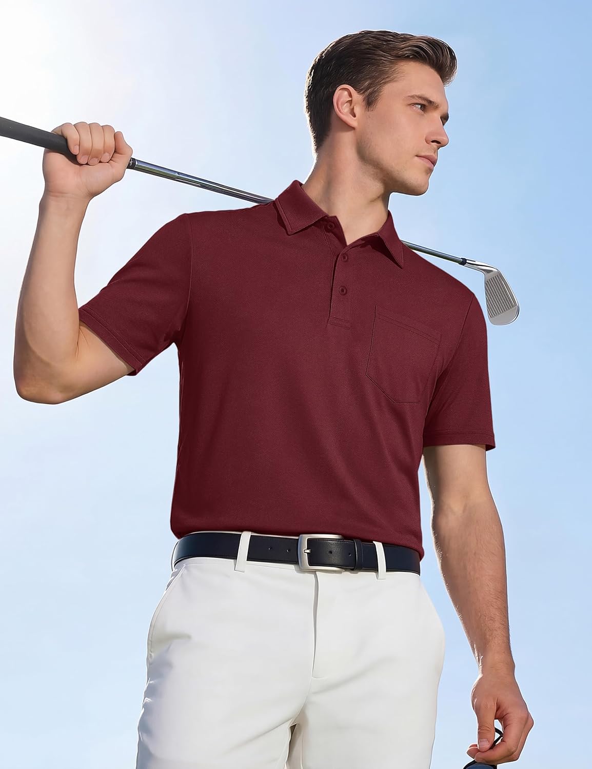 TACVASEN Men's Polo Shirt - Performance Dry Fit Golf Polo with Pocket | Casual Short Sleeve
