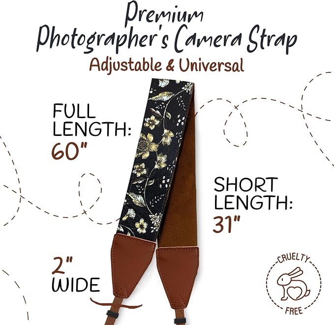 Art Tribute Camera Strap, Vintage Embroidered Neck Shoulder & Crossbody Camera