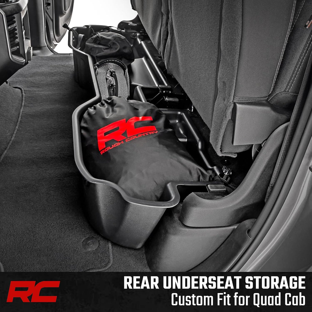 Rough Country Under Seat Storage for Ram 1500 Quad Cab (2019-2026) - Custom Rear Under Seat Organizer Tray without Lid